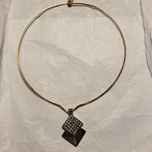 Vintage Gold Metal Chocker with Rhinestone Pendant